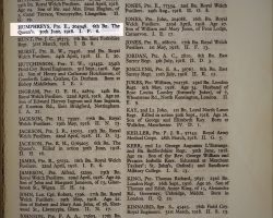 Entry in Cemetery Register