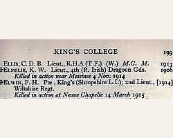 War List of King's College, Cambridge University